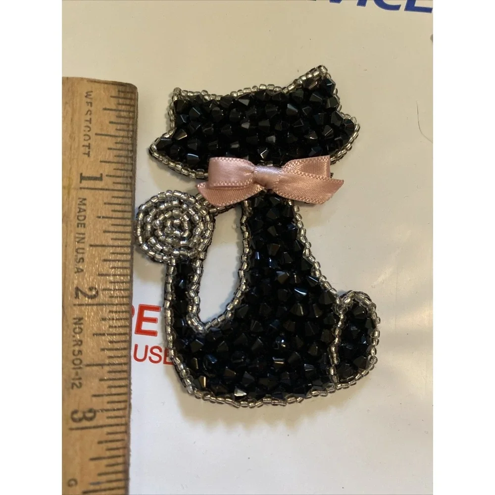 Beaded Black And White Cat Sew On Patch